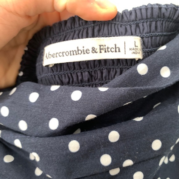 Abercrombie & Fitch Navy Polka Dot Puff Sleeve Smocked Mini Dress Women Large - Picture 4 of 12